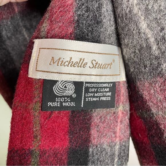 Vintage Wool Jacket Plaid Red Black Gray High Collar - Picture 11 of 12